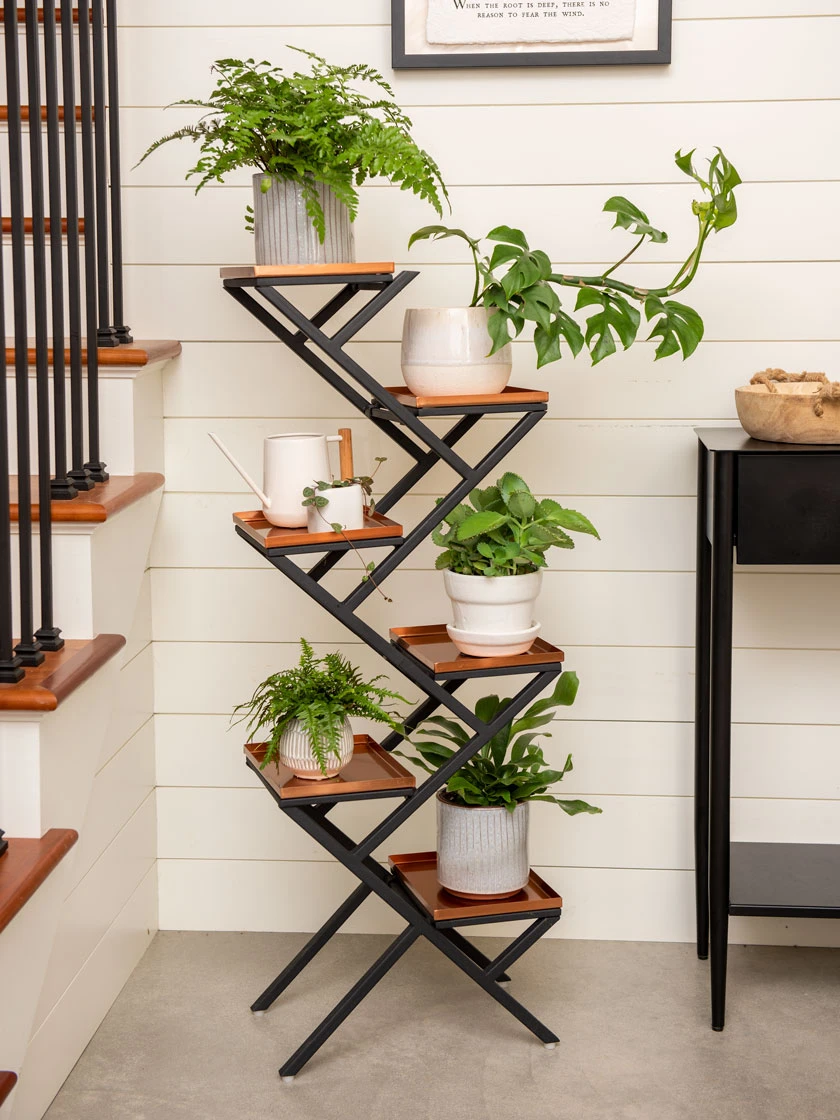 Crisscross Cascading Plant Stand with Copper Trays Crisscross Cascading Plant Stand With Copper Trays -Garden Care Specialty Store 8612707 0079 crisscross cascading plant stand copper trays